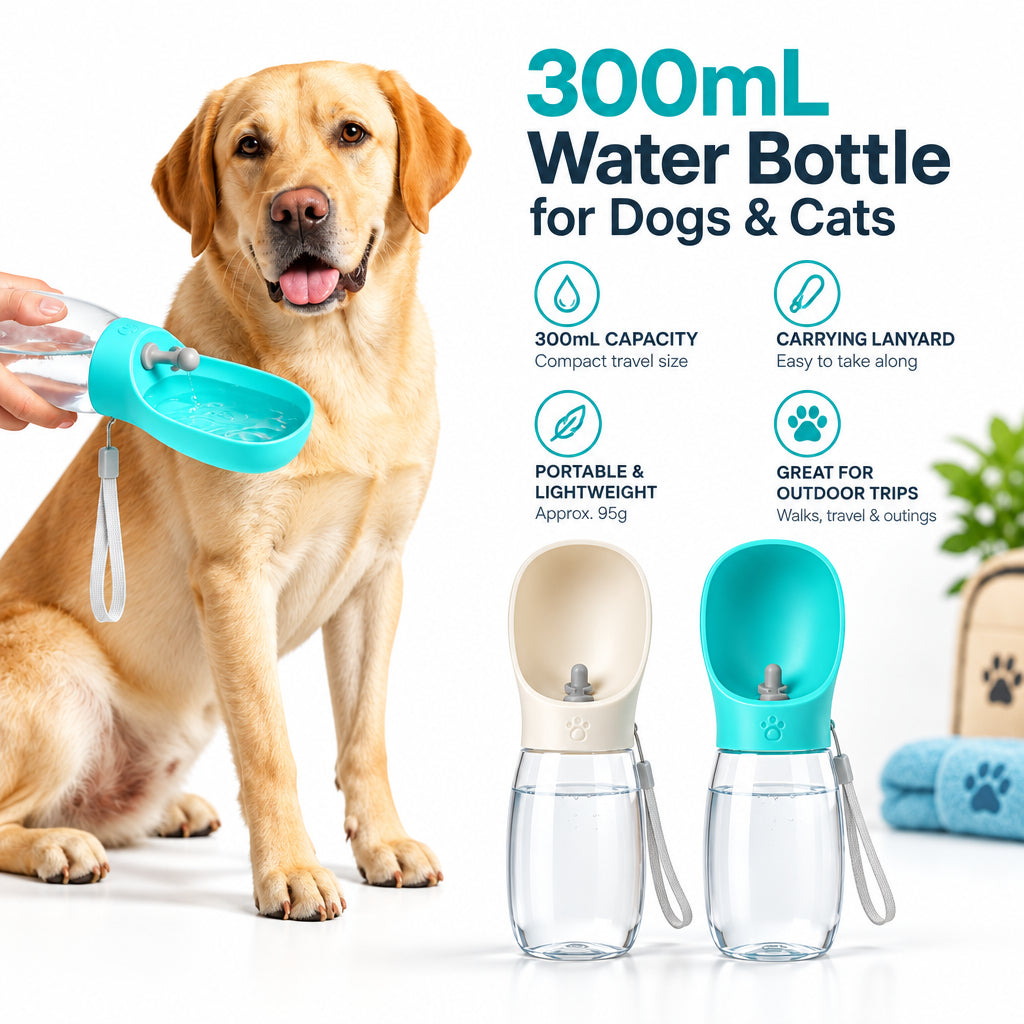 300mL portable dog water bottle with integrated drinking bowl