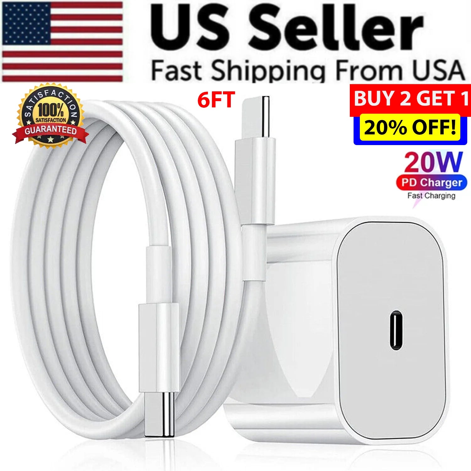  USB-C Fast Charger with Type-C Cable20W USB C Super Fast Charger PD to Type C Cable for Iphone 15 Ipad plus Pro Max