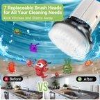 Electric spin scrubber with interchangeable brush heads for different household cleaning tasks