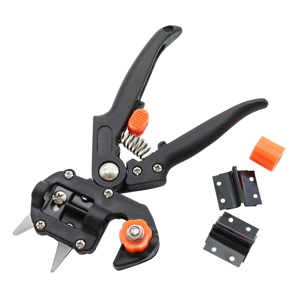 Garden grafting tool with three interchangeable cutting blades