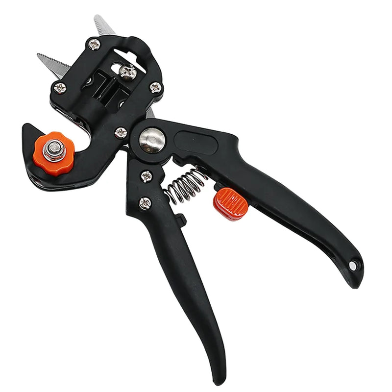 Garden grafting and pruning tool with spring-loaded handle
