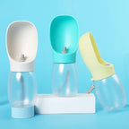 Portable pet water bottle in white blue and yellow options