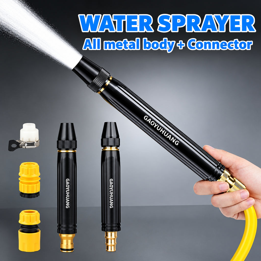 Adjustable garden hose spray nozzle with connectors and metal body