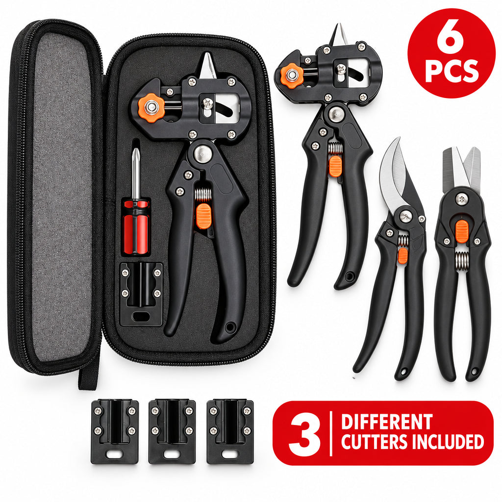 6-piece garden grafting and pruning tool kit with carrying case