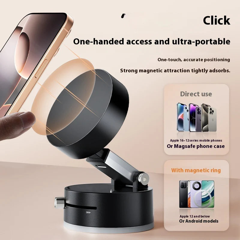 Foldable magnetic phone mount with one-handed attachment