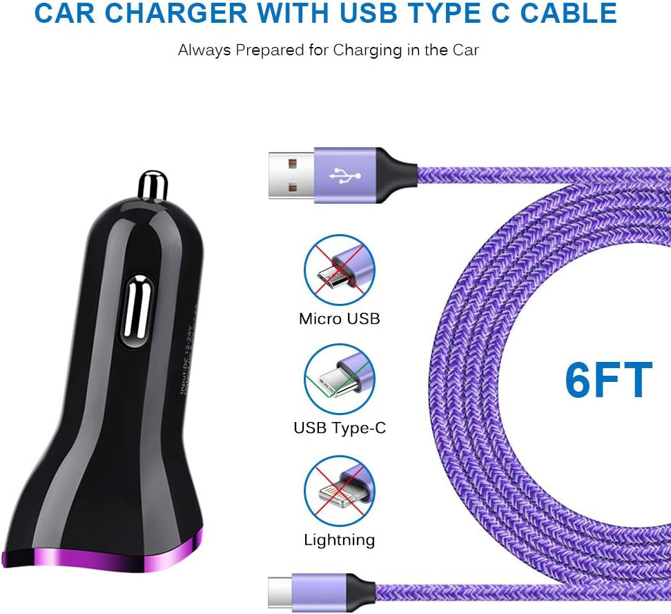 Type C Car Charger for Samsung Galaxy A57 A37 S26 S25 S24 S23 A17 A56 A36 A26 A16 A55 A25 A35 A15 Z Flip7 Z Fold7 A54 A14 A53 A23 A13 A12 A21 A32 A50 A51 S22, Car Adapter+6Ft Fast Charge USB C Cable