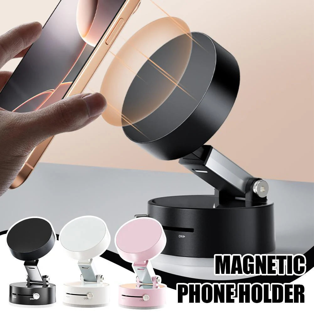 Foldable magnetic car phone holder with vacuum suction base