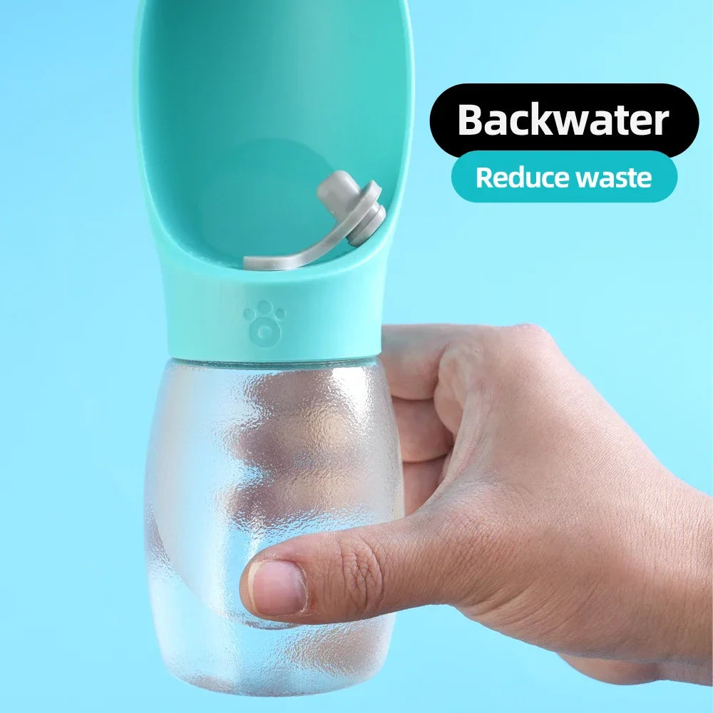 Portable pet water bottle with water return feature