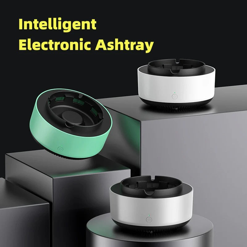 Portable electronic smokeless ashtray with one-button operation