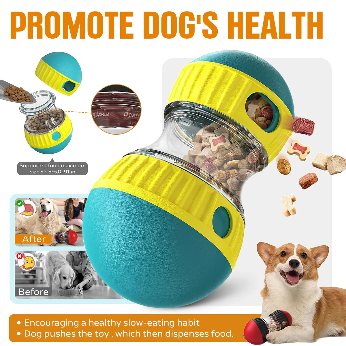 Refillable dog puzzle ball with adjustable treat opening
