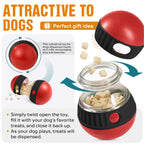 Red treat dispensing dog puzzle ball with refillable compartment
