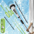 Adjustable long-handle cordless electric spin scrubber for floors, tubs, tile and bathroom surfaces