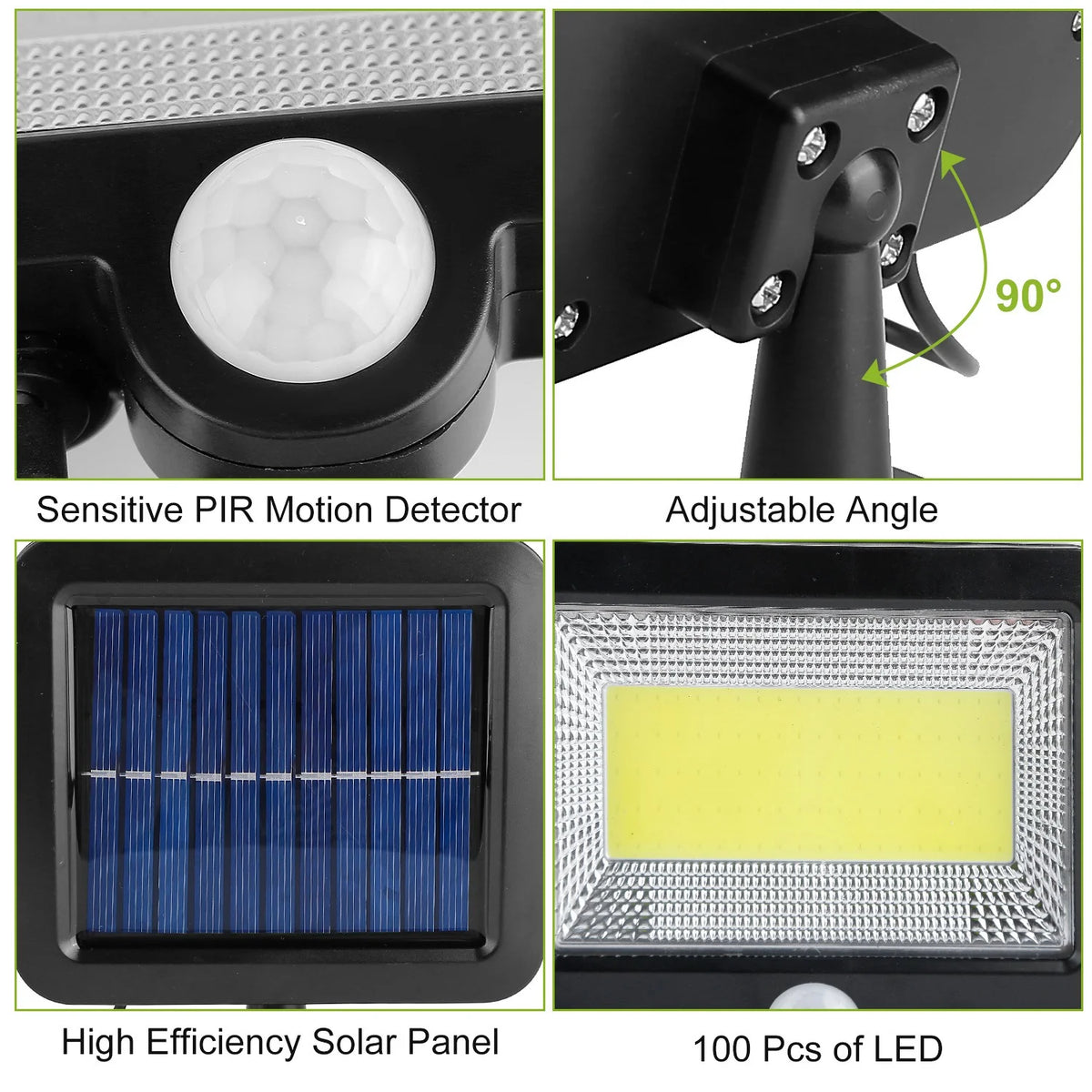 Solar wall light with PIR motion sensor adjustable angle and solar panel