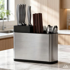Stainless steel knife and utensil organizer for kitchen countertop