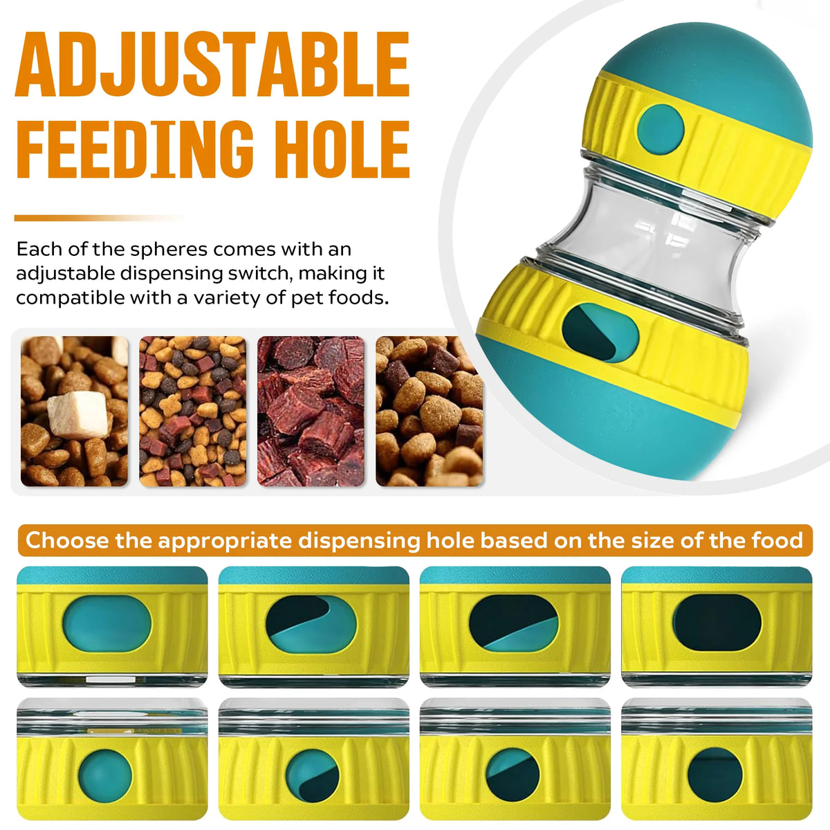 Dog puzzle ball with adjustable treat dispensing opening