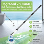 Rechargeable electric spin scrubber with dual-speed motor, adjustable handle and battery display