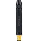 Black metal garden hose spray nozzle with brass connector