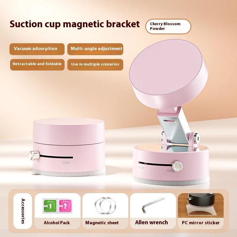 Pink magnetic vacuum phone holder with compact foldable design