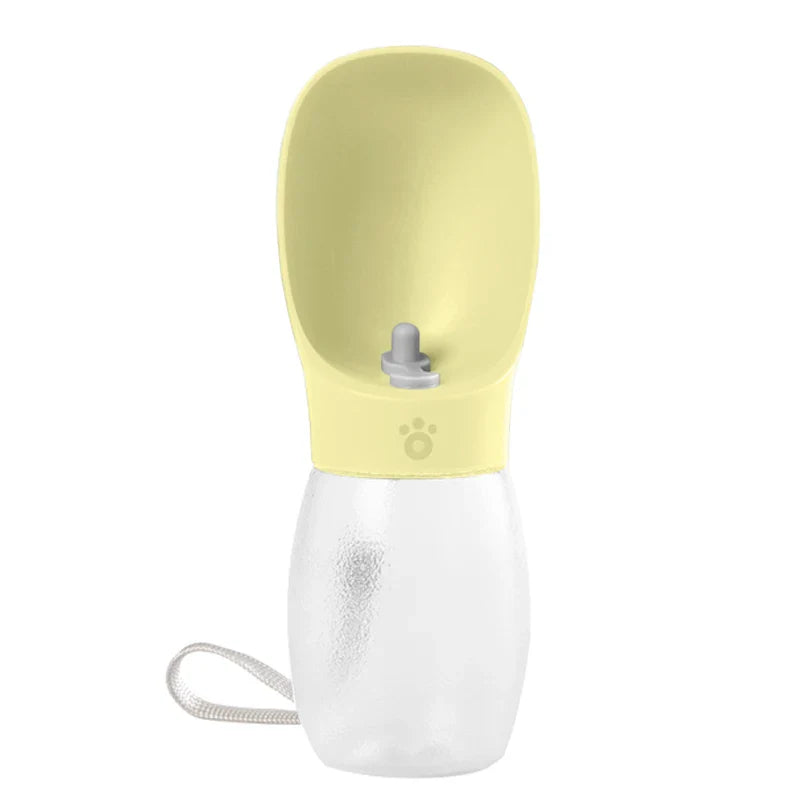 Yellow 300mL portable pet water bottle with lanyard