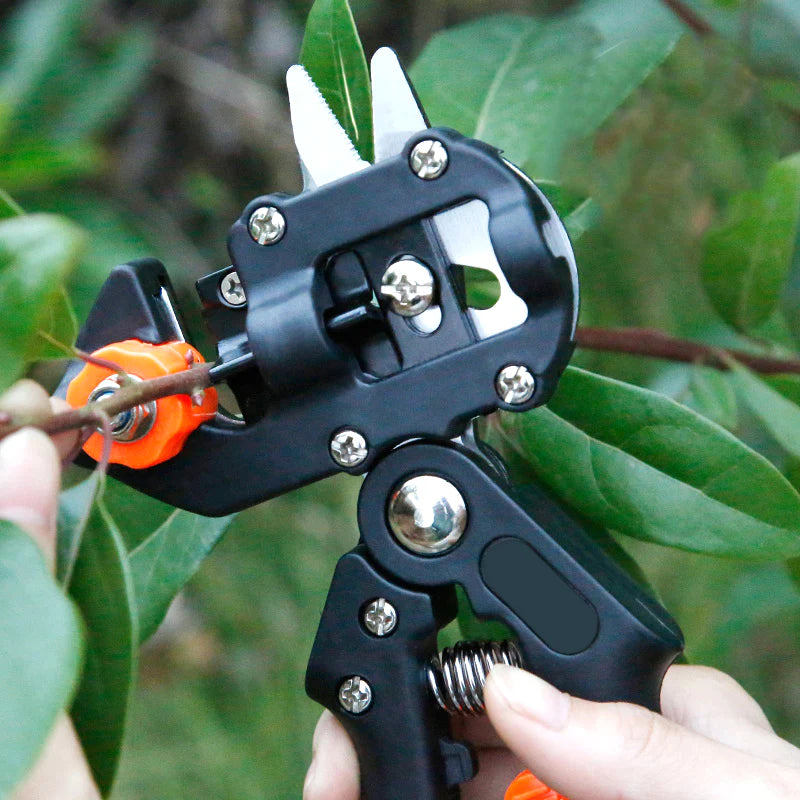 Garden grafting tool cutting a small tree branch