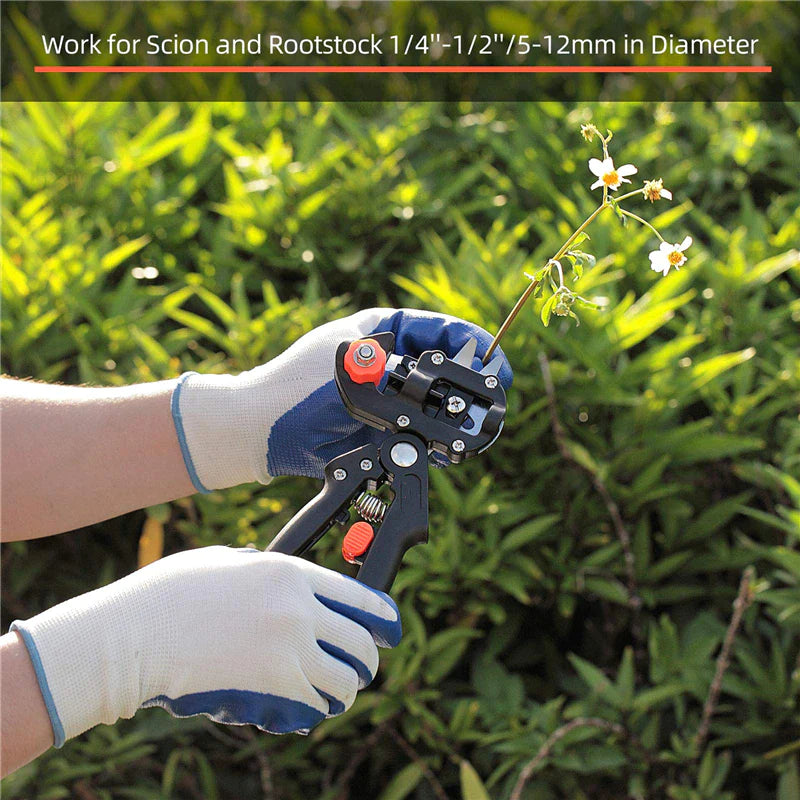 Garden grafting tool making a grafting cut on a branch