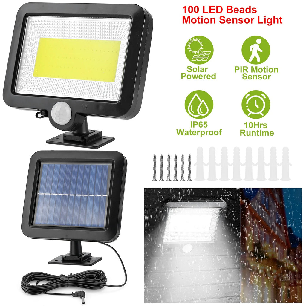 100-LED solar motion sensor wall light with IP65 water resistance