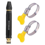 Garden hose spray nozzle with two hose clamp connectors