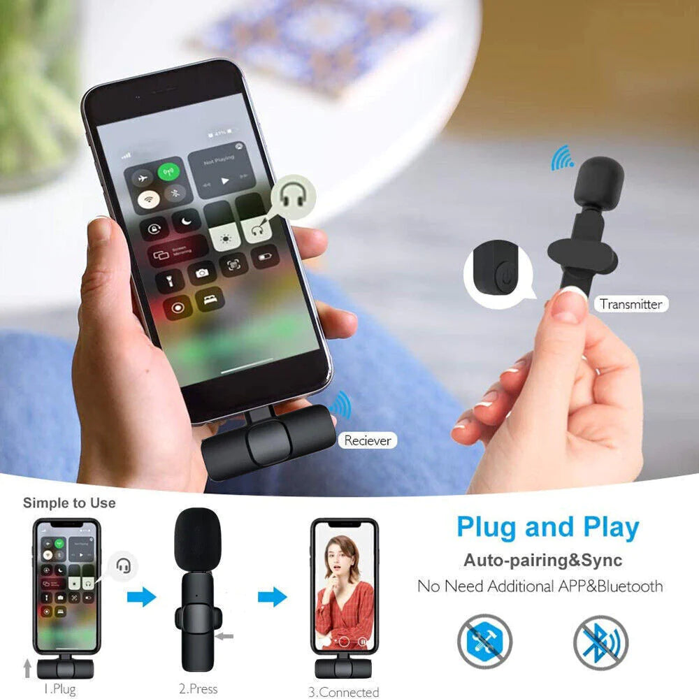 Mini wireless lavalier microphone with clip-on design and compact receiver
