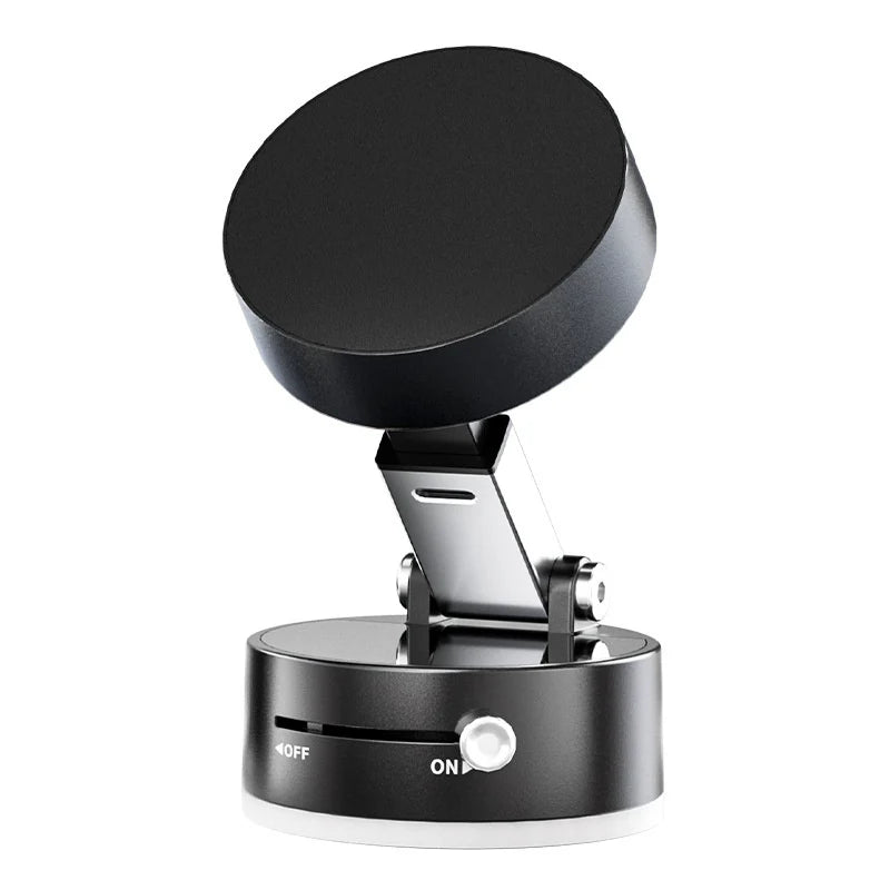 Black magnetic vacuum car phone holder with foldable arm