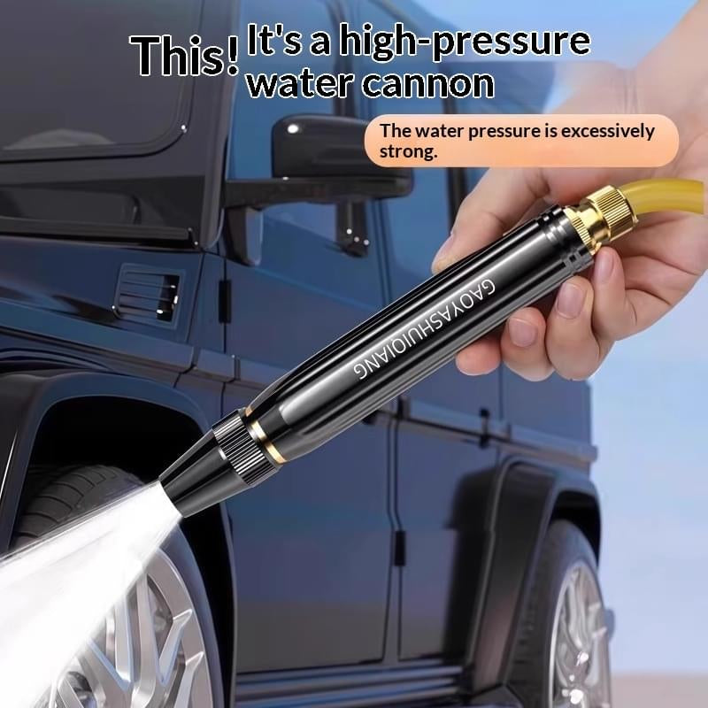 Garden hose spray nozzle being used for vehicle washing