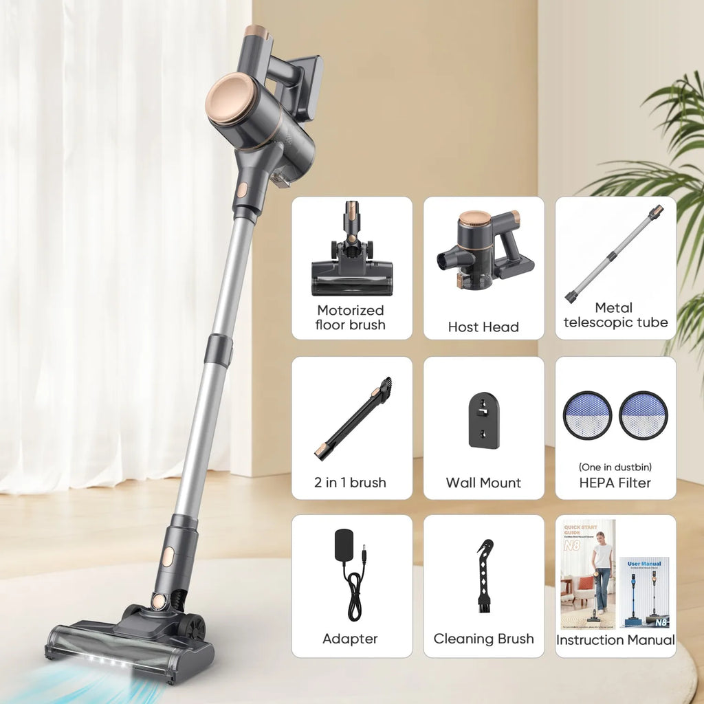 N8 Stick Vacuum Cleaner, 25Kpa Two Mode Lightweight Cordless Vacuum for Pet Hair, Carpet