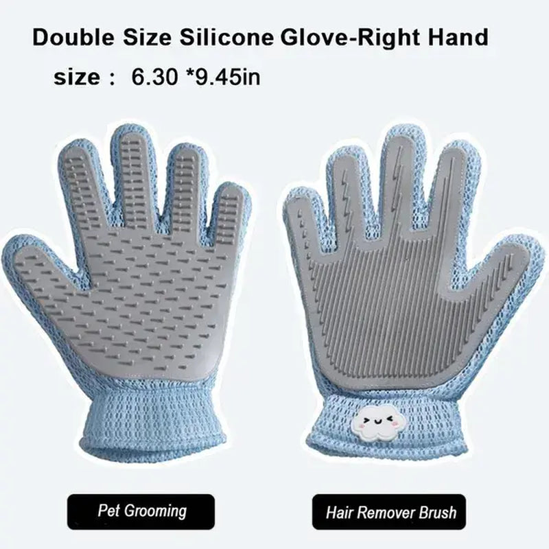 Double-sided pet grooming glove for grooming and pet hair removal